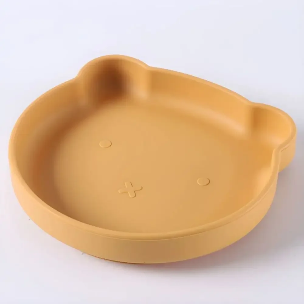 Juego de vajilla de silicona para niños, plato de cena de dibujos animados, taza de agua, tenedor, cuchara, tazón de comida auxiliar para bebés,