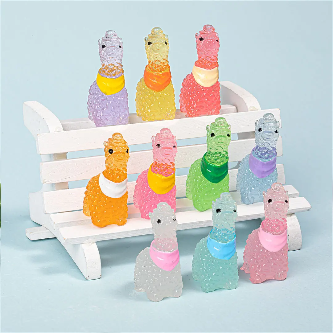 5/10 قطعة مضيئة صغيرة الراتنج الألبكة توهج في الظلام الألبكة اللاما الحيوانات الصغيرة أرقام Crafts بها بنفسك الحرف لحديقة الجنية