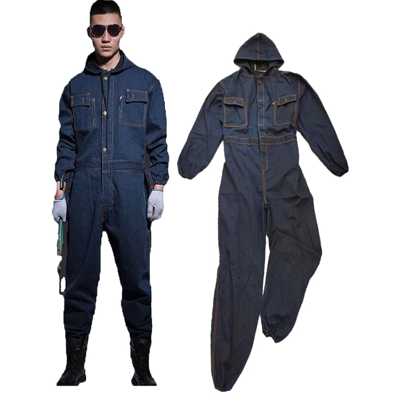 Breathable Denim Work Clothes Suit for Men and Women Welding Spray Painting Mechanical Repairman Dust-proof Labor Insurance Suit