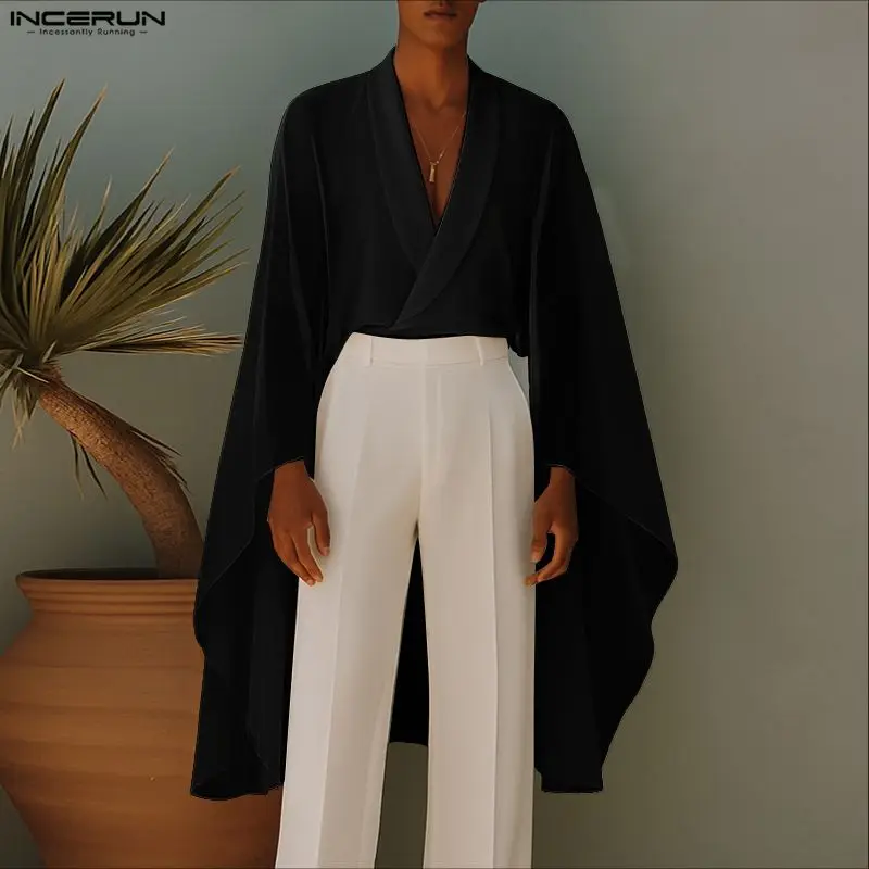 INCERUN الرجال غير النظامية قميص المرقعة انظر من خلال كم طويل الرجال الملابس الشارع الشهير موضة الحفلات قمصان طويلة نمط قمصان #1