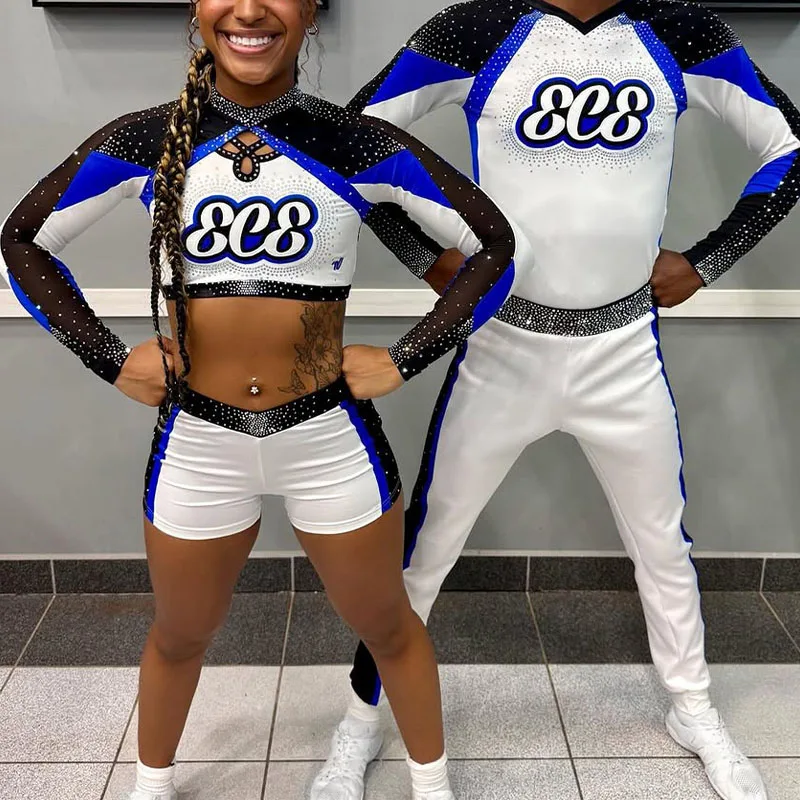

Women's Cheerleading Uniform Suit, Blue and White, Self-designed Elastane/polyester Fabric, Suitable for School Activities