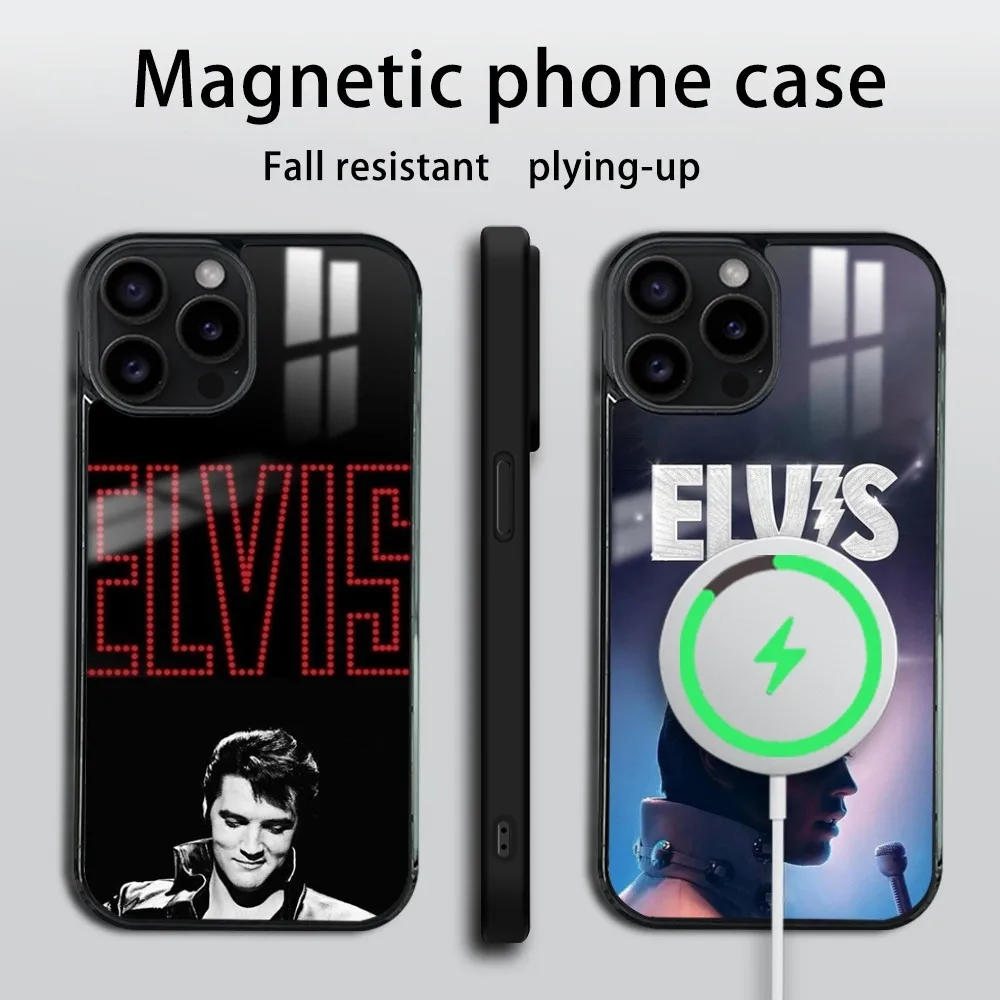 Cat King E-Elvis Presley Singer Phone Case For iPhone 16 15 14 13 12 11 PRO MAX PLUS Mini Magnetic wireless mirror phone case