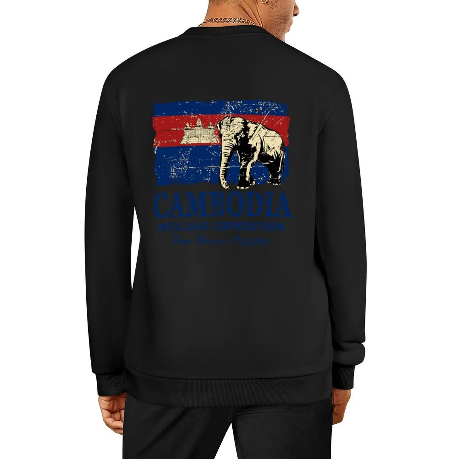 

Cambodia Flag - Vintage Look Sticker Pullover tracksuit mens clothing winter clothes autumn men's sweatshirts