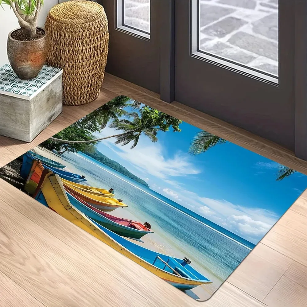 Fußmatten mit Ozean-Strand-Aufdruck, rutschfest, waschbar, Badezimmerteppich, kreativer Badteppich für Schlafzimmer, Wohnzimmer, Eingangsbereich, Dekoration