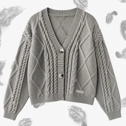 TTPD Grey Cardigan Women Cosy Cable Knit Sweater Female Daily V-neck Button Knitted Cardigans Autumn Winter Loose Outerwear Tops