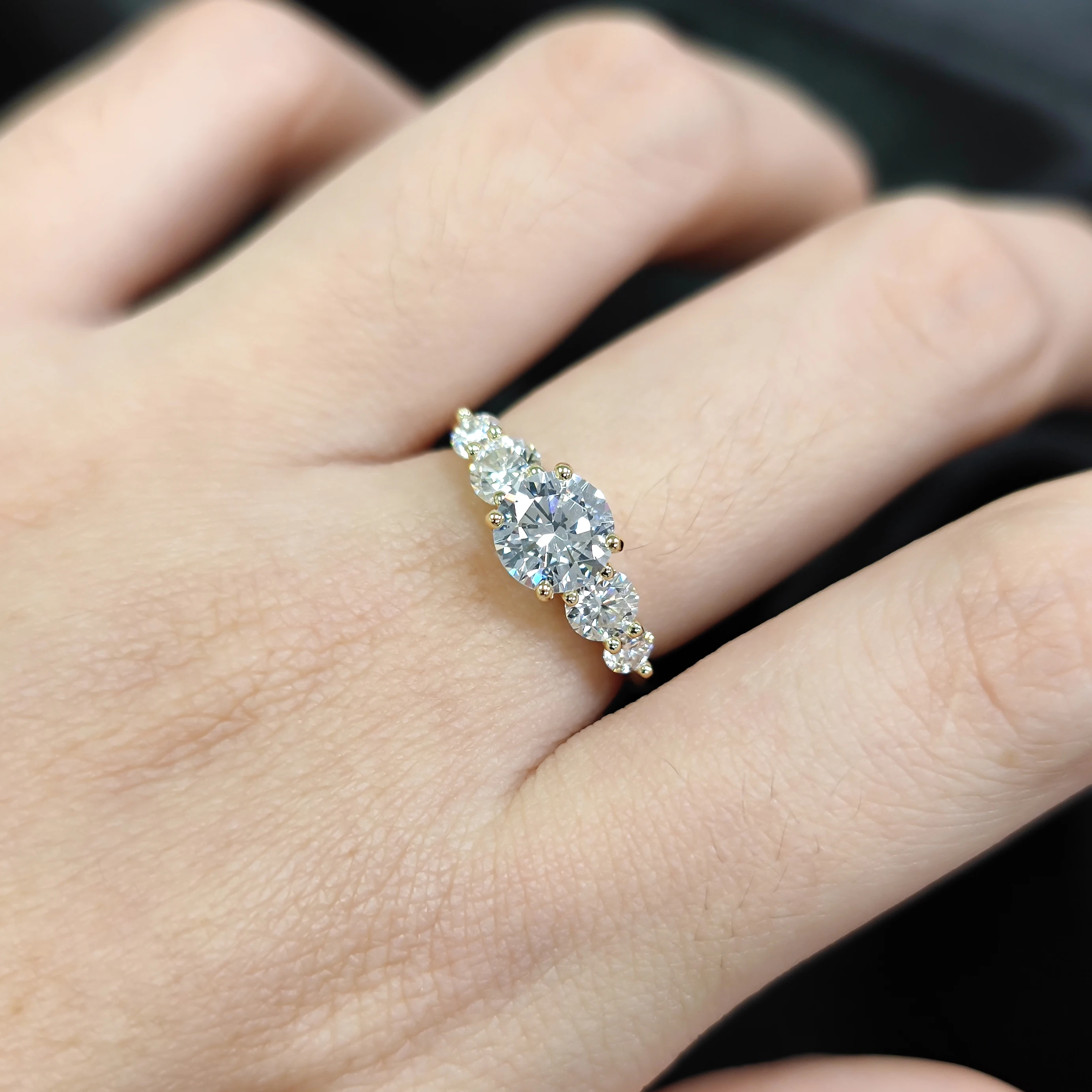 GEM'S BALLET 1.0CTW 6.5mm Round Moissanite Five Stone Engagement Ring In 18K Gold Plated Sterling Silver