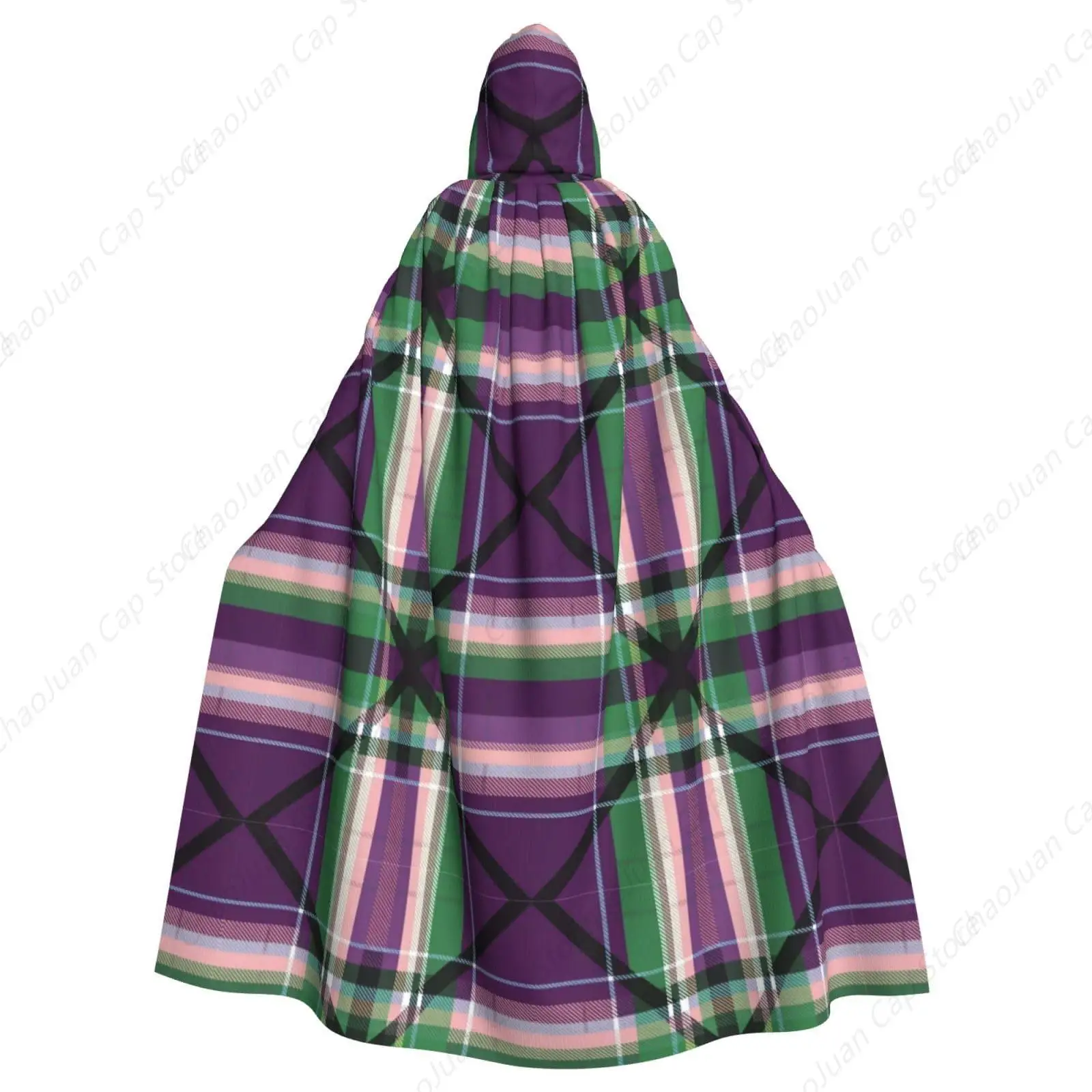 

Плащ с капюшоном в клетку тартан для взрослых, полный плащ с капюшоном для Хэллоуина, Рождественский костюм, средневековый темный мистический халат волшебника, наряд