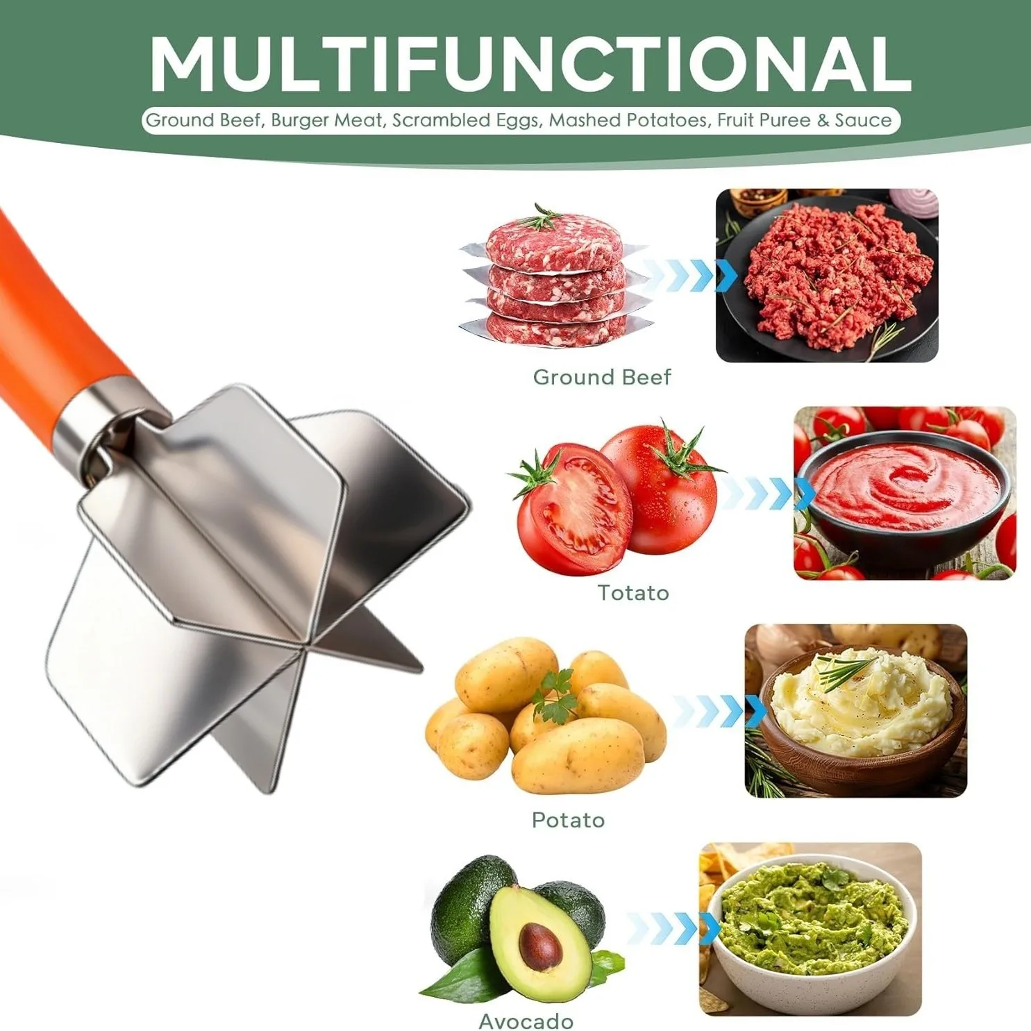 304 Stainless Steel Meat Shredder Claw 6 Prong Pulled Pork Shredder Bear Paw Meat BBQ Meat Grinder Manual Chopper Burger Press view 5