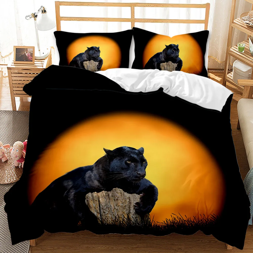 Imagem -03 - Black Panther Duvet Cover Conjunto Crianças Meninos Meninas Safari Cheetah Consolador Capa Azul Fogo Animal Selvagem Poliéster Queen Bedding Set