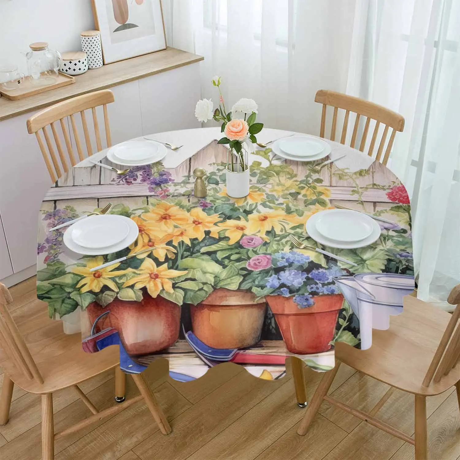 

Watercolor Country Garden Plant Flower Table Cloth Waterproof Wedding Holiday Tablecloth Coffee Table Decor Table Cover