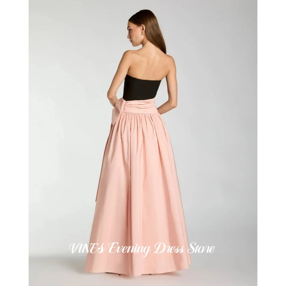 

VINES Elegant Contrast Color Prom Dress Strapless Evening Dress with Bow A-Line Floor-Length Formal Party Gown Colors Customized