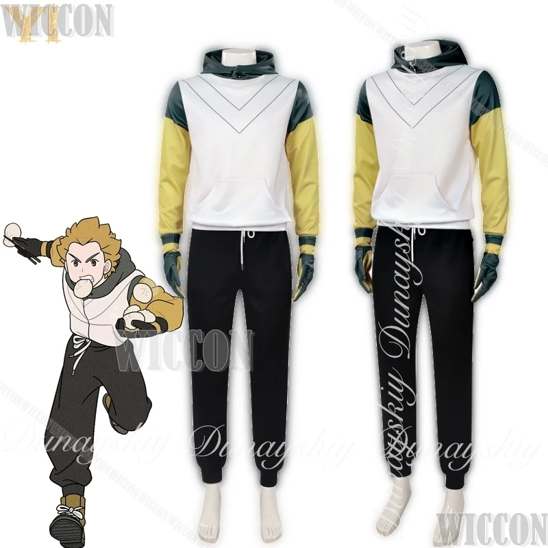 Yi The Legend of Hei II Anime Cosplay peluca rubia el sudadera blanca amarilla y pantalones negros traje de carnaval todo conjunto Halloween
