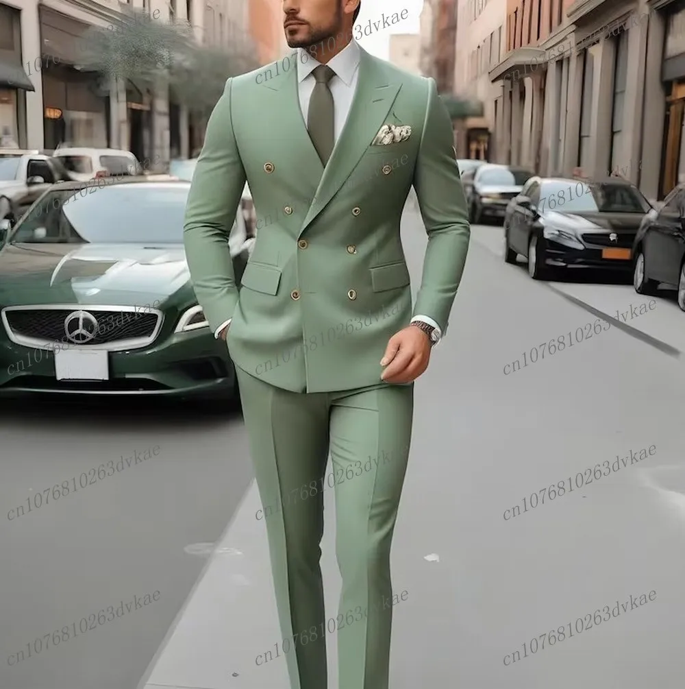 

New Mint Green Business Men Suit Groom Groomsman Wedding Party Prom Formal Occasion Male Tuxedos 2 Piece Set Blazer Pants
