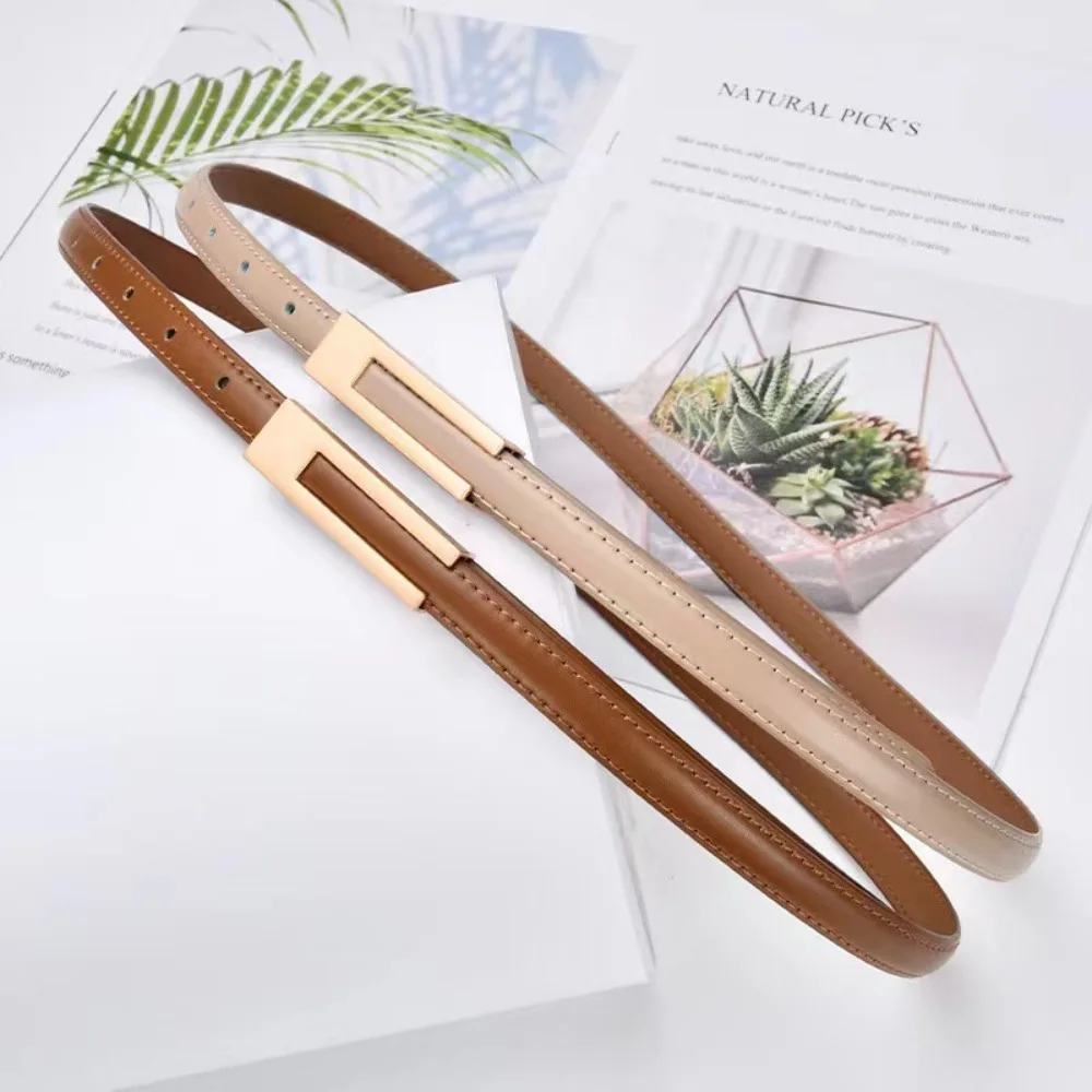 Retro Adjustable Waist Belt Pu Leather Alloy Buckle Skinny Waist Straps Thin Dress Coat Decorative Waistband Women