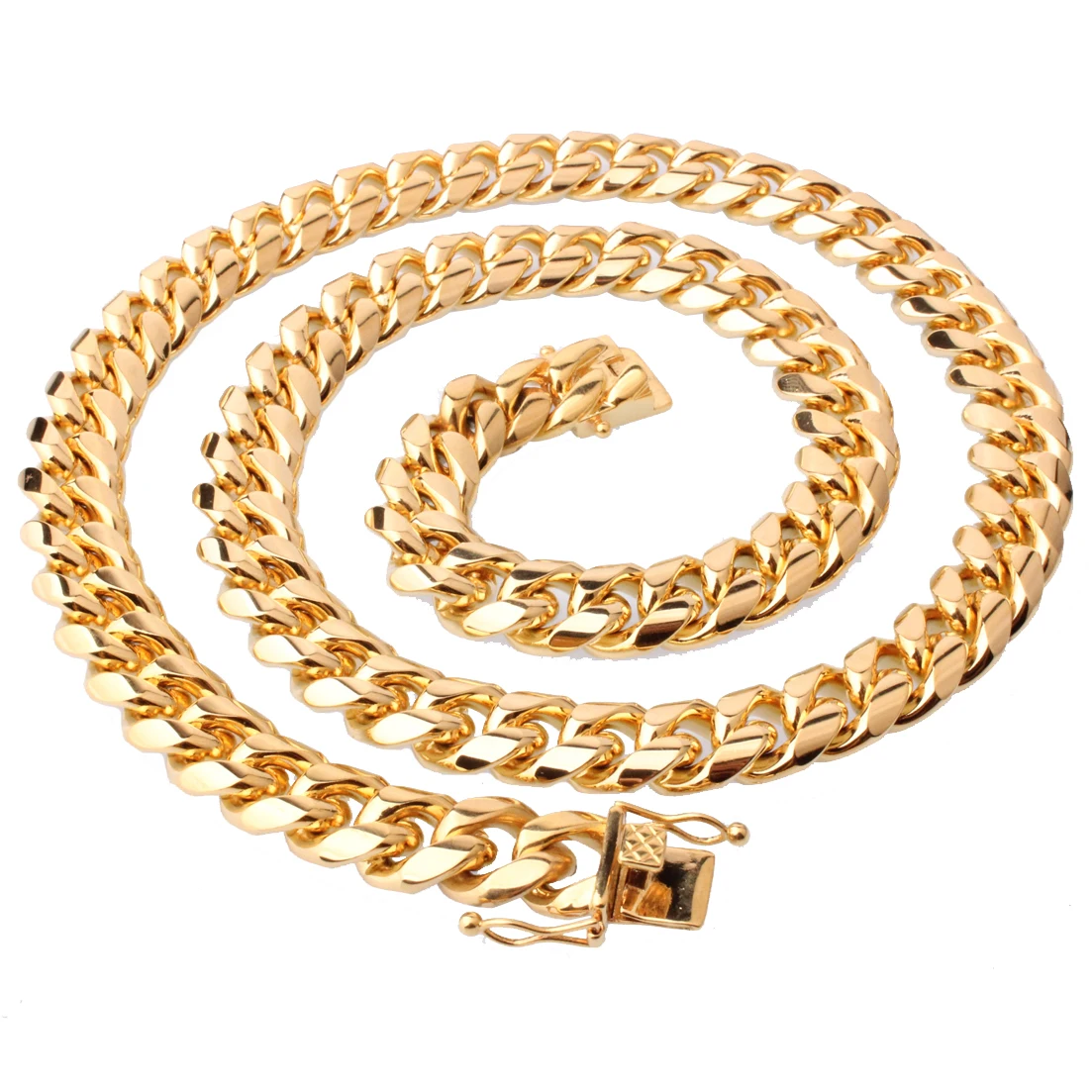 14mm Rose Gold Color/Gold Color 316L Stainless Steel Curb Cuban Link Chain Necklace Jewelry for Men Women 7-40inch