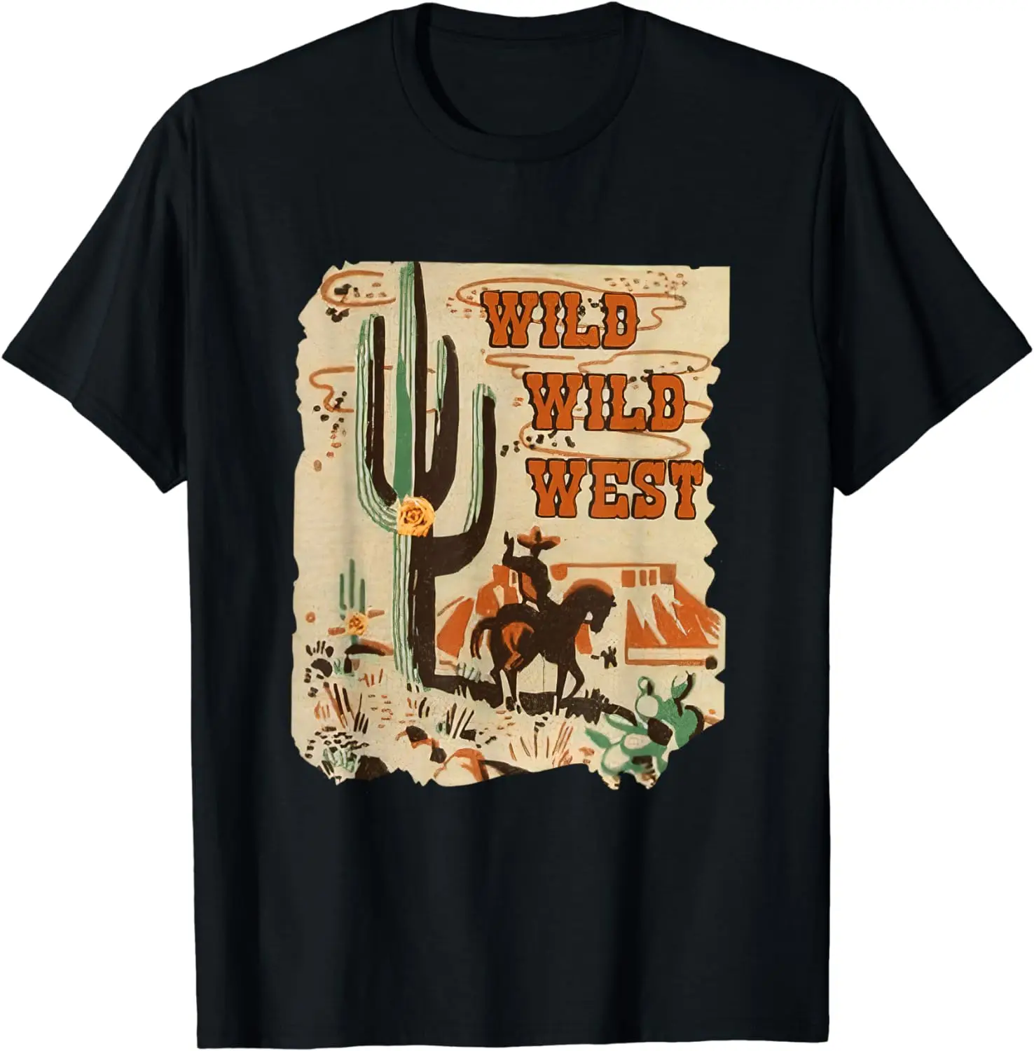

Wild Wild West Western Life Southwest Desert Vibes Cactus T-Shirt for Men Women Cowboy Cowgirl Short Sleeve Cotton Soft