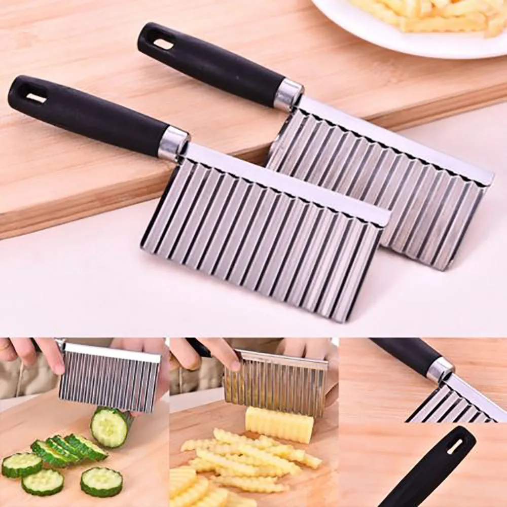 Kitchen Potato Wavy Edged Knife Stainless Steel Kitchen Gadget Vegetable Fruit Cutting Tool Kitchen Accessories fries machine