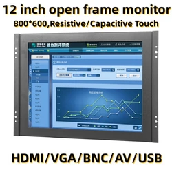 Zhixianda 12 Inch Industrial Display 800*600 4:3 Resistive/Capacitive Touch Screen Open Frame Monitor With VGA HDMI BNC AV USB