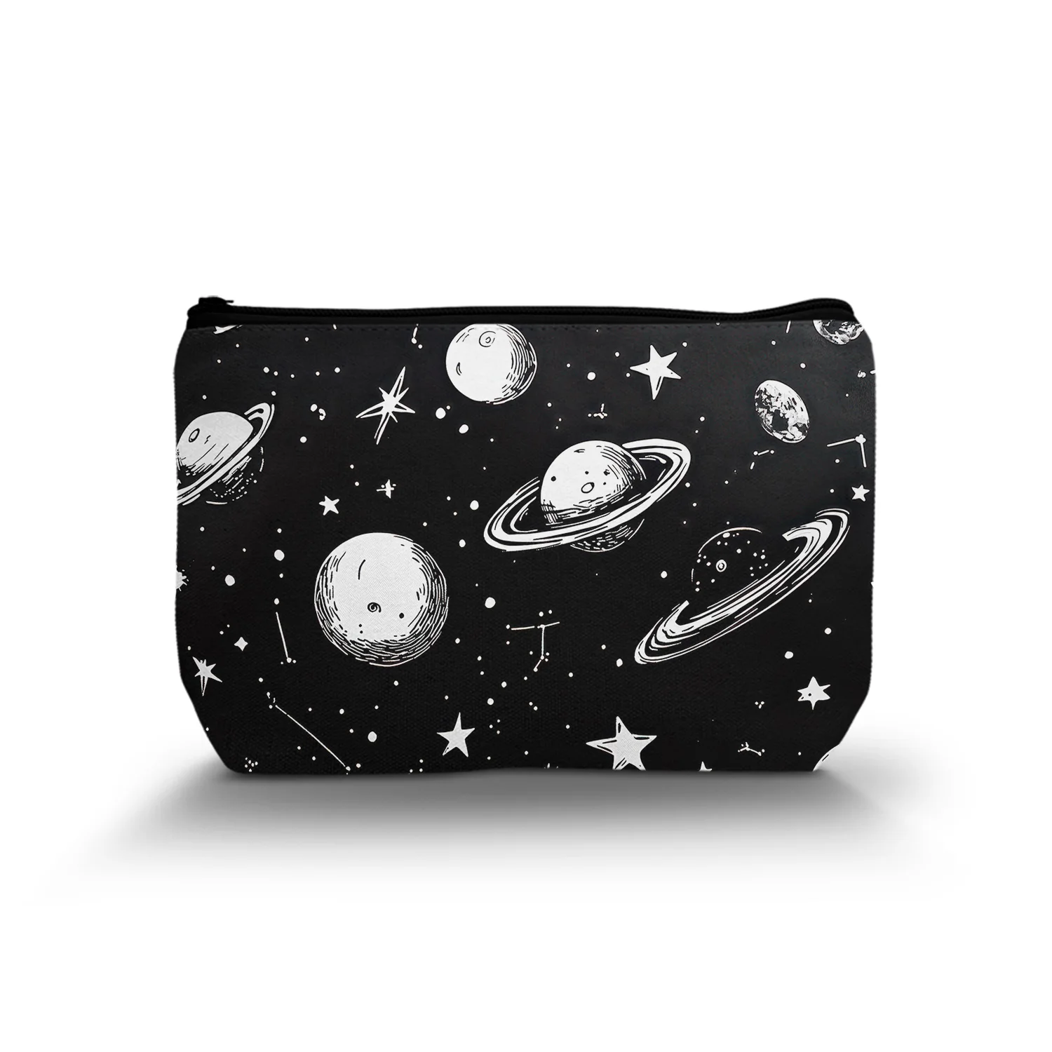 1Pc Space Star Makeup Bag Abstract Cartoon Style Universe Starry Sky Planet Reusable Cosmetic Bag With Zipper 8.66X5.51Inch