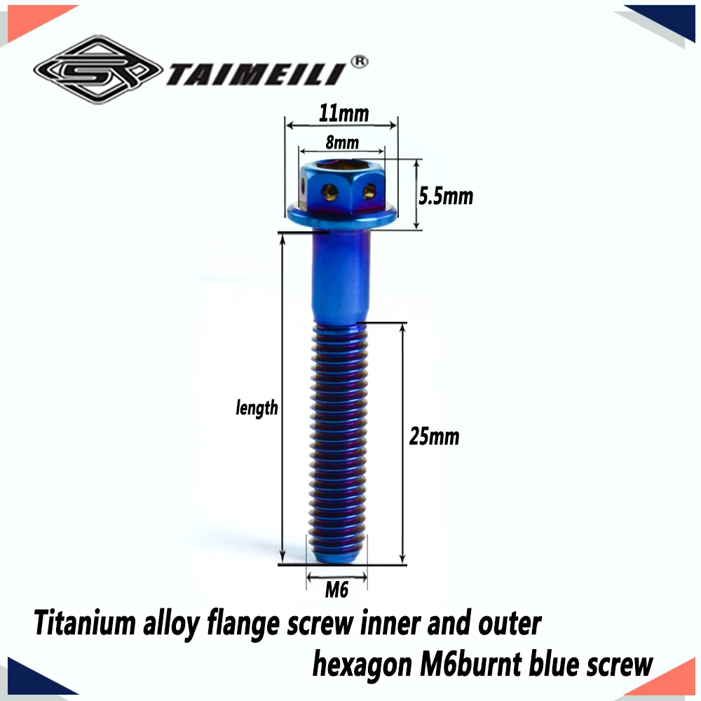 TAIMEILI Titanium alloy flange screw inner and outer hexagon M6/10/15/20/25/30/35/45/50/60mm burnt blue motorcycle repair screw