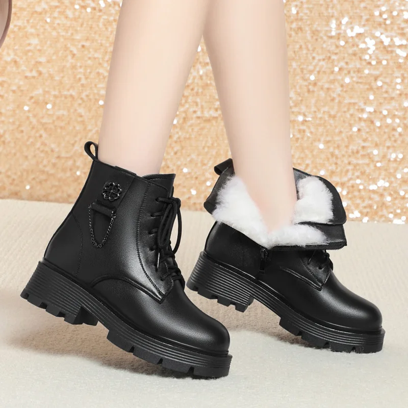 Damskie zimowe buty ocieplane polarem, średni obcas, duże botki bawełniane, gumowa podeszwa, ciepłe oksfordki dla kobiet.