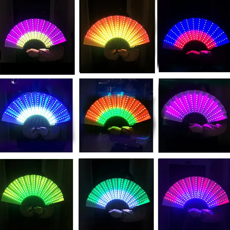 Glow Folding LED Fan Dancing Lights Fan Night Show DJ Fluorescent Bar Night Club Party Gifts Home Decor Color Changing Fan