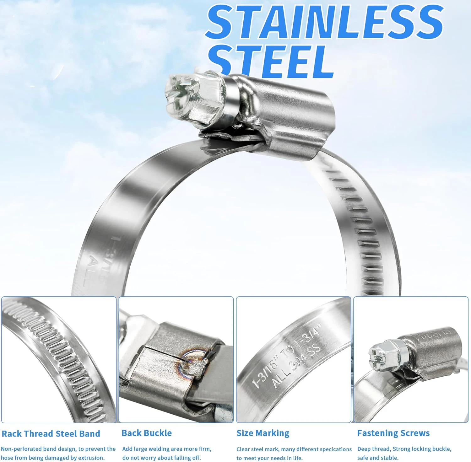 120Pcs 8-38mm Stainless Steel Screw Band Hose Clamps Car Fuel Tube Pipe Clamp Worm Gear Plier Tools Faucet Water Pipes Fasteners