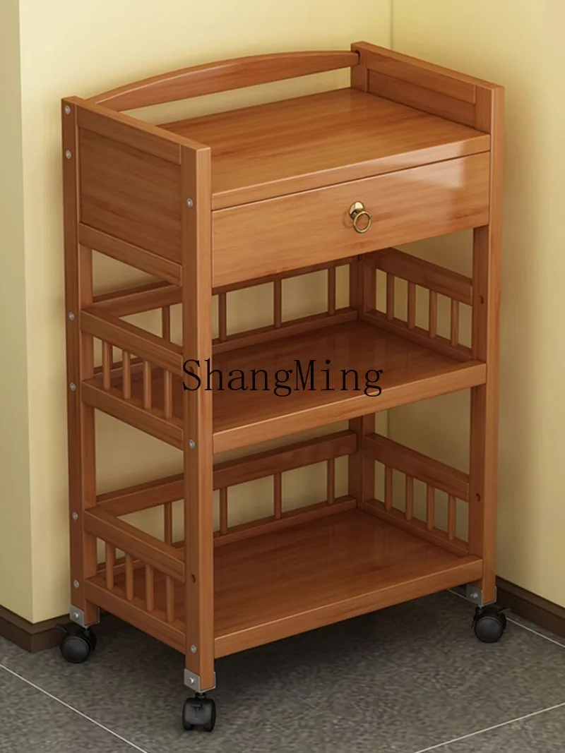

CL multi-layer storage movable trolley living room simple solid wood tea rack