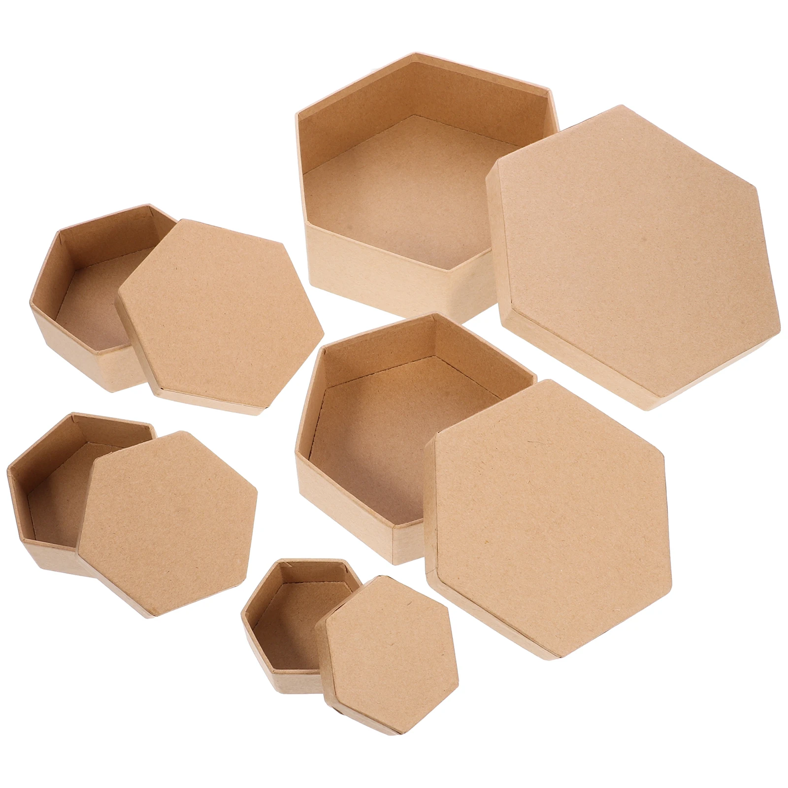 

1 set Gift Storage Box Hexagon Kraft Paper Different Sizes Party Favor Decorative Packaging Present Wrapping Baking