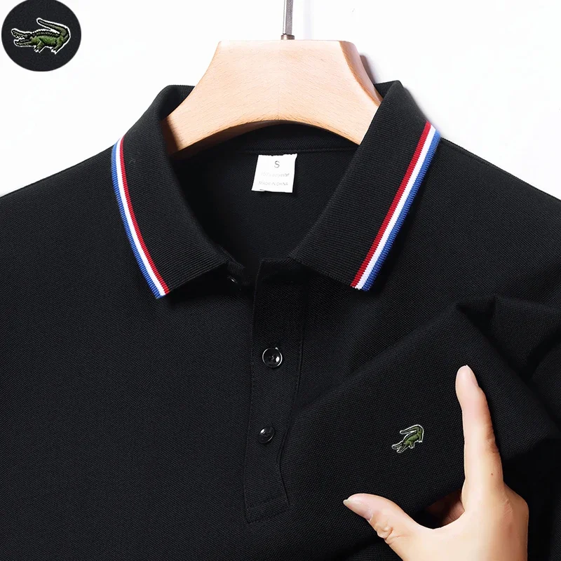 الأحجام الأوروبية والأمريكية الجديدة الصيف المطرزة تي شيرت الرجال قصيرة الأكمام تنفس أعلى الأعمال عارضة بولو قميص للرجال #5