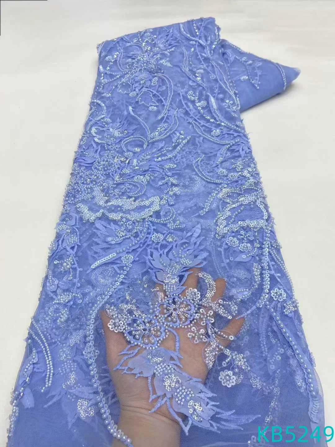 African Fabric Lace High Quality 2025 Oliver Green Beaded French Mesh Lace Sequins Tulle Lace Embroidery For Dress Sewing KB5249