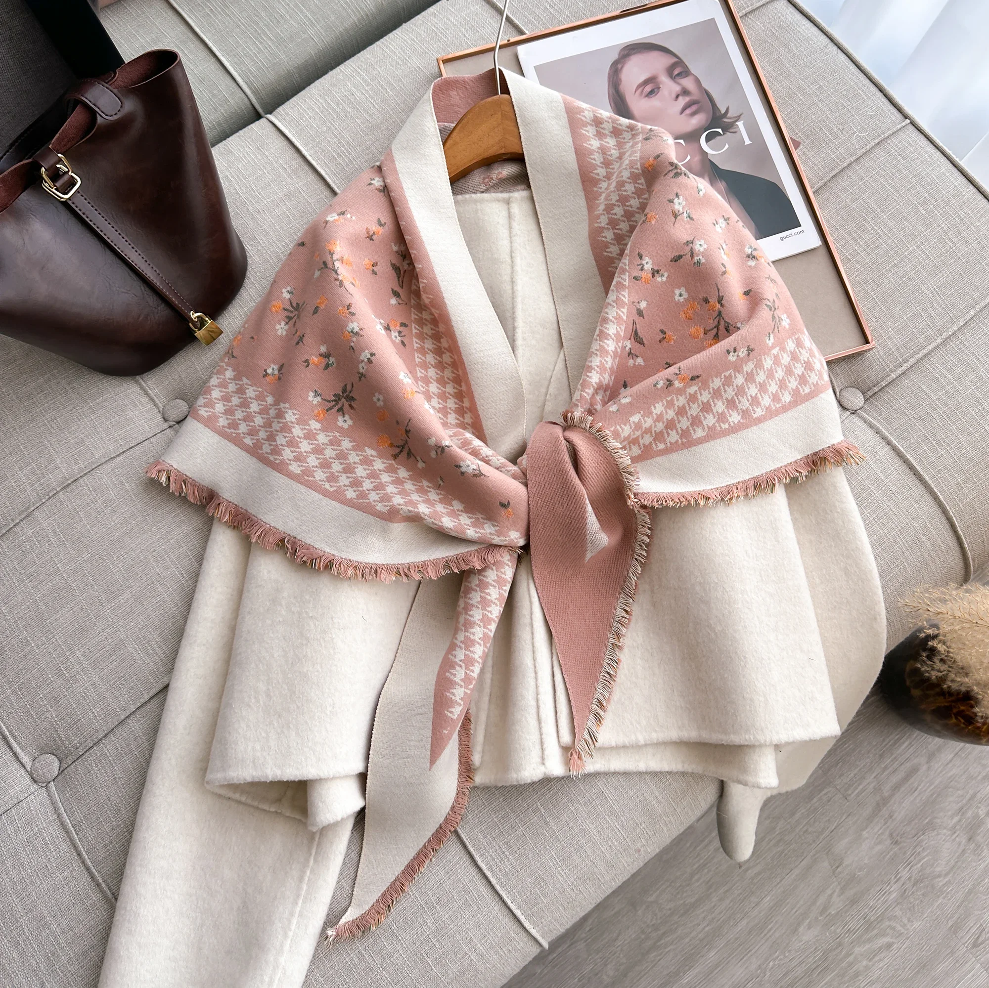 Abrigo de Cachemira tejido para mujer, Poncho triangular de diseñador, capa, cárdigan con frente abierto, chal envolvente, Ponchos para mujer para primavera y otoño