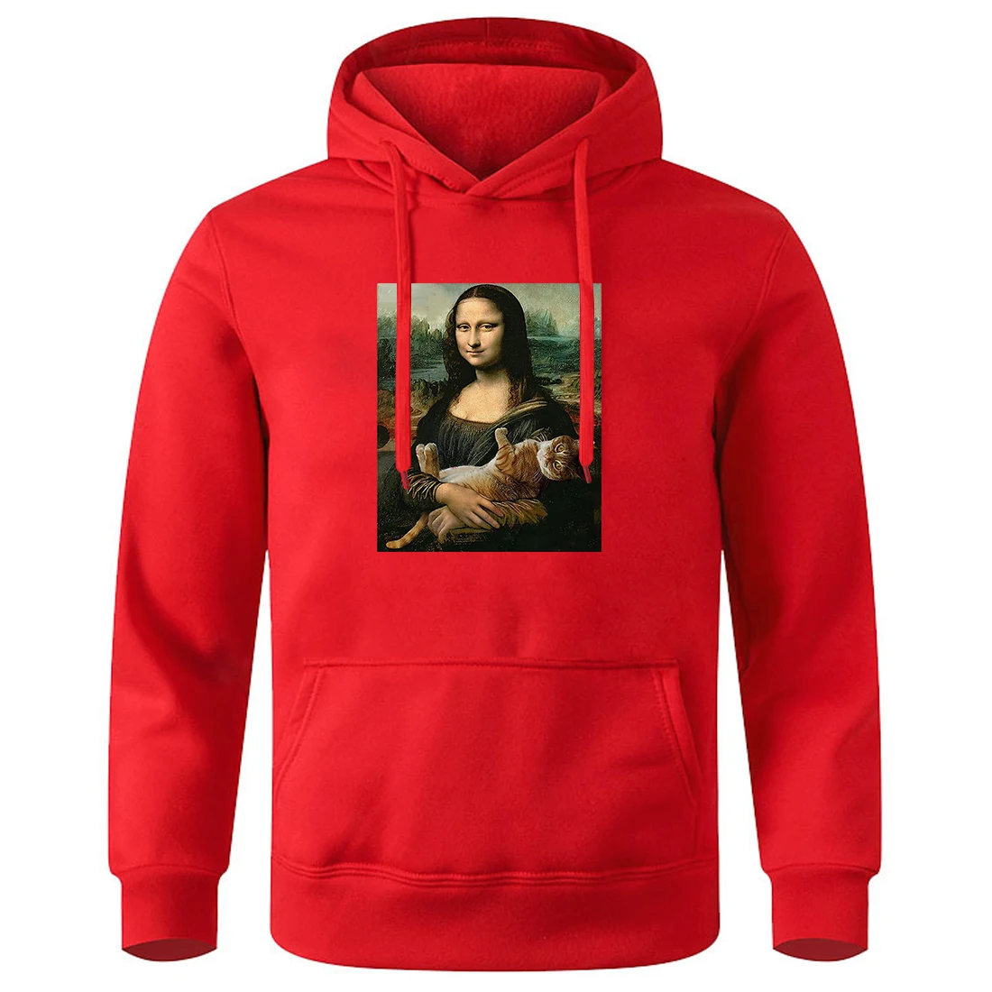 Famous Painting Mona Lisa Hold Cat Creativity Hoodies Mens Loose Basic Hoodie Casual All Match Tracksuit Classic Retro Hoody