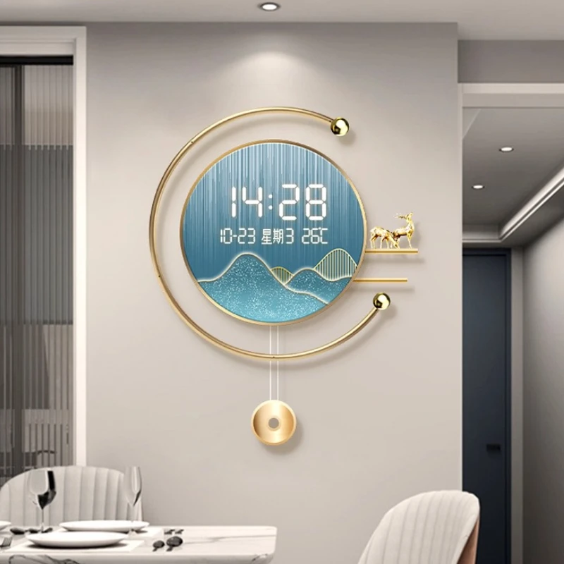 

Luxury Living Room LED Decorative Wall Clock Background Wall Mural Watch Digital Display Clock Restaurant Mute Hanging Painting