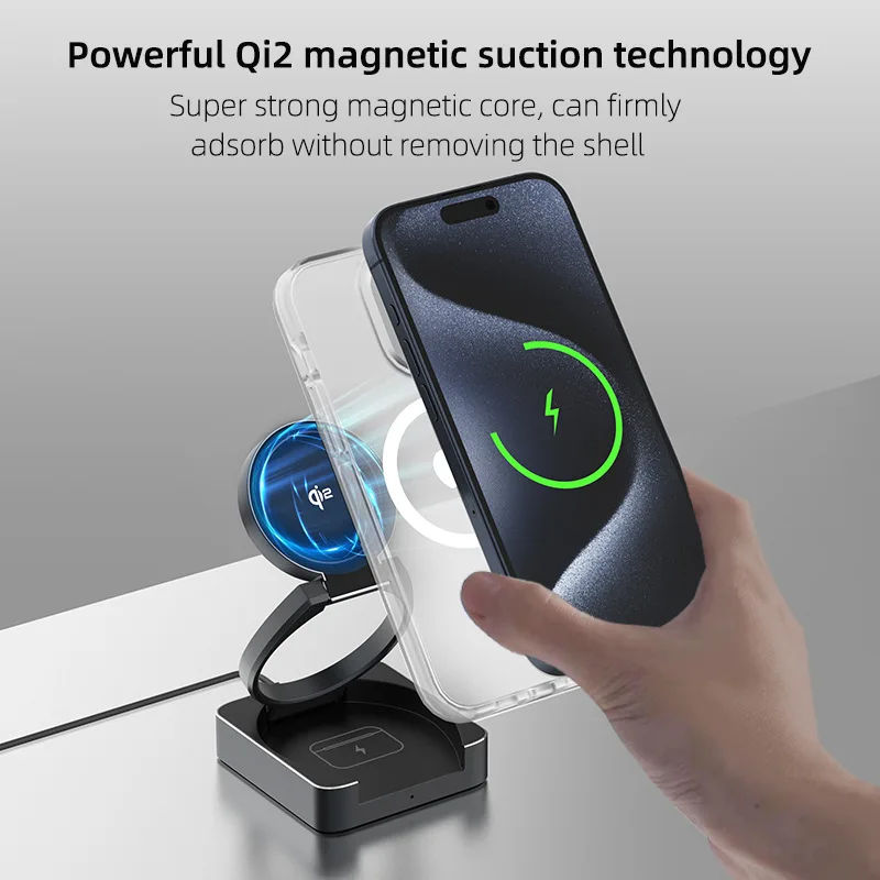 2026 Magnetic Suction Bracket Wireless Charging Three-in-one Earphone Watch Charger 25W Wireless Charging