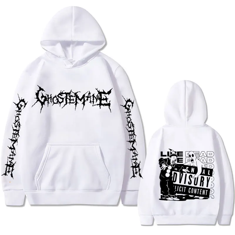 Ghostemane Double Sided Print Hoodie Men\'s Vintage Rock Loose Hoodies Men Women Fashion Casual Hip Hop Sweatshirt Man Pullover