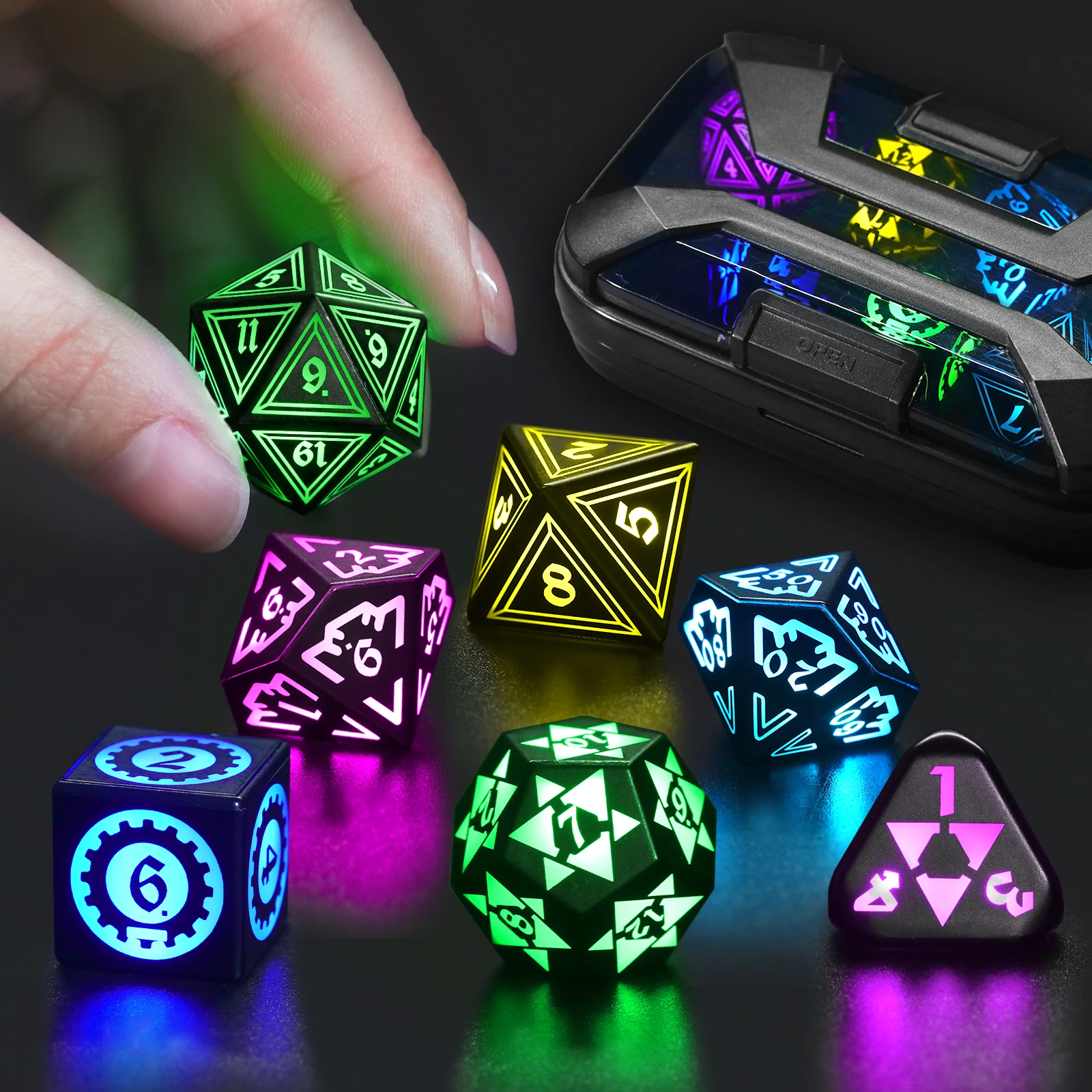 Imagen 6: Juego de Dados LED Brillantes para Dungeons and Dragons, Dados para Juegos de Rol, Juegos de Mesa TTRPG