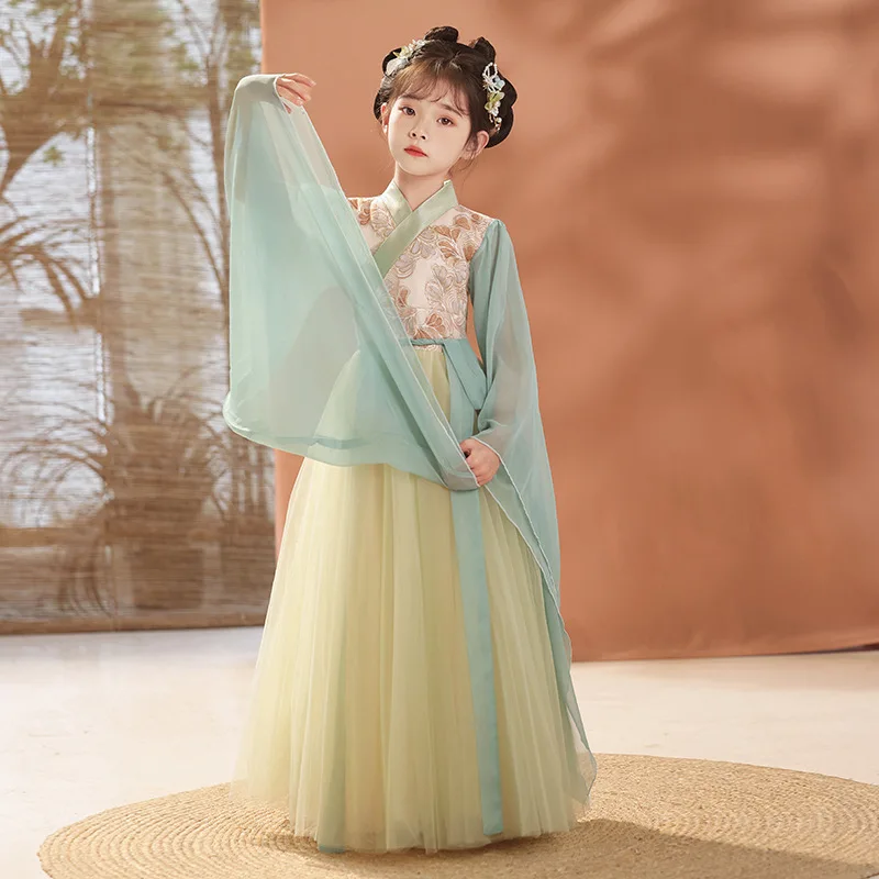 Hanfu Girls Spring 2024 New Tang Dress Traditional Chinese Dresses Children's Ancient Costume Fashion Princess Style Gauze Skirt