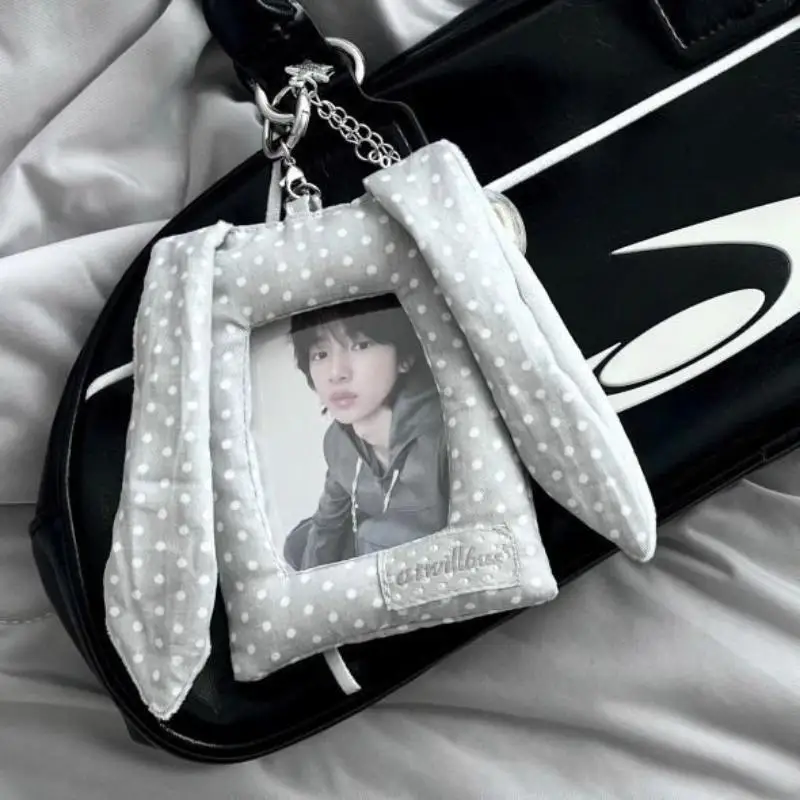 Image of Y2K Polka Dot Hasenohren Kartenhalter 3-Zoll Kpop Fotokartenhalter Geschenk Koreanischer Stil Taschenanhänger