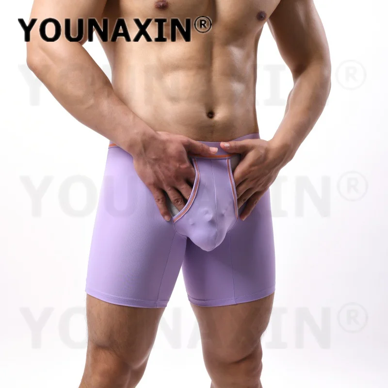 6 Pieces Men's Boxers Briefs Running Long Separate Pouch Breathable Sports Big Size Underwear Trunks M L XL 2XL YOUNAXIN