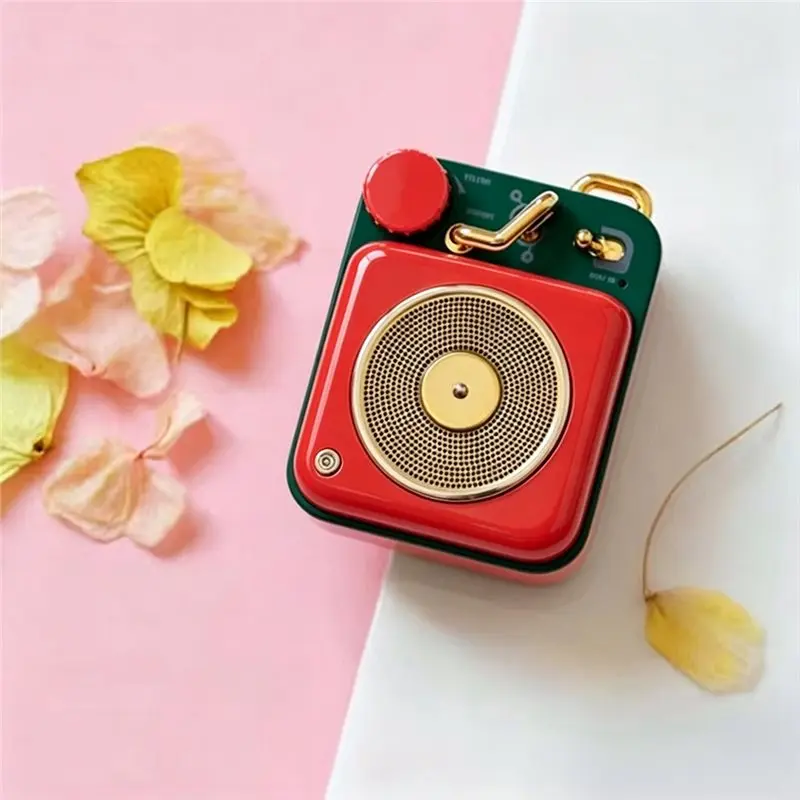 ABJF for Atomic Retro Phonograph Bluetooth Wireless Speaker Portable Mini Music Player Powerful Sound for Home Outdoor Use Red