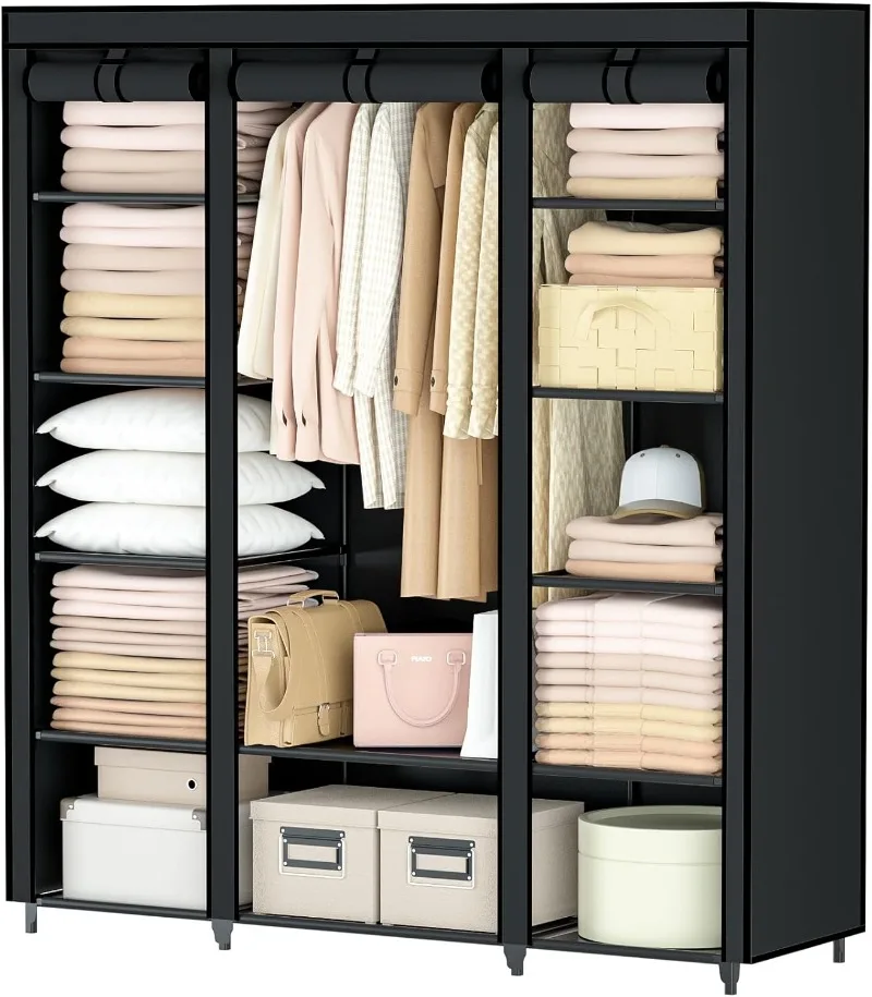 

Portable Wardrobe Closet, 12 Compartment Dresser for Bedroom, Black