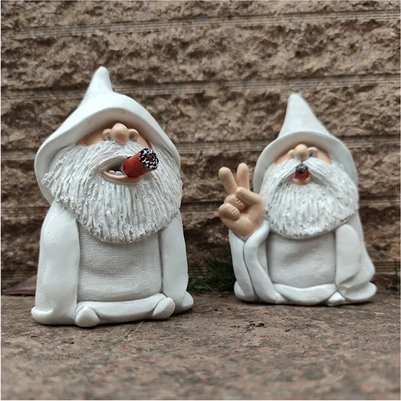 Funny Smoking Dwarf Garden Sculpture Ornaments  Wizard Gnome Statue Indoor Outdoor Figurine Gift Home Yard Decoration