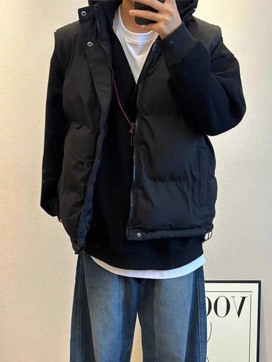 

Мужской черный хлопковый жилет Cleanfit: утепленная теплая верхняя одежда для осени, модный многослойный образ, куртка с воротником-стойкой