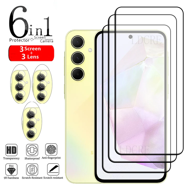 6-in-1 For Samsung A35 5G Glass For Samsung A35 Glass 9H Full Glue Cover Screen Protector For Samsung Galaxy A 35 A35 Lens Glass