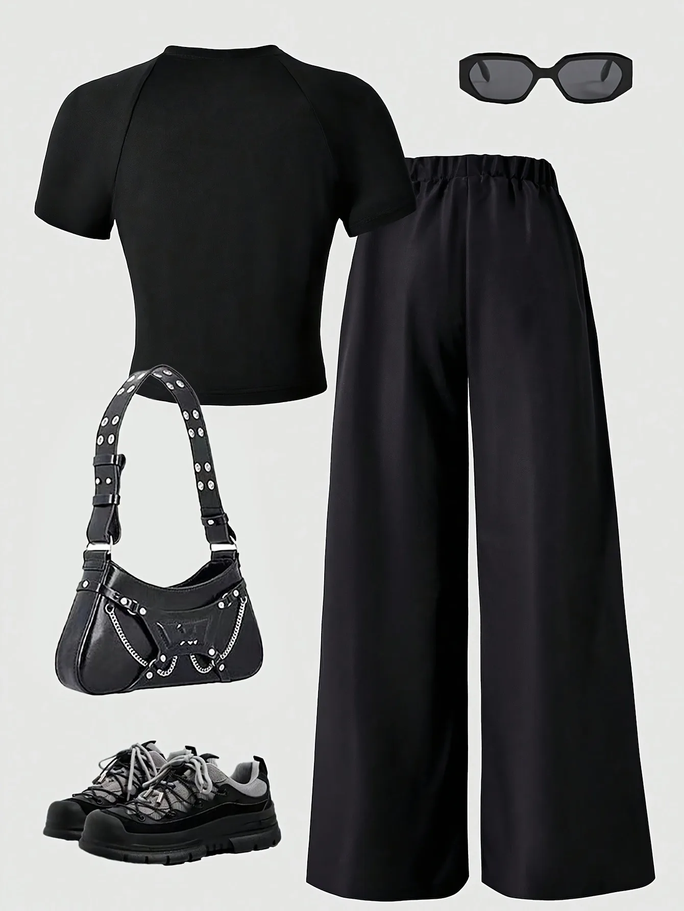 Trendy Girls 2Pcs Y2K Hip Hop Co-Ord Suit, Contrast Shoulder Letter Graphic Cropped Top, Side Curved Reflective Tape Loose Wide