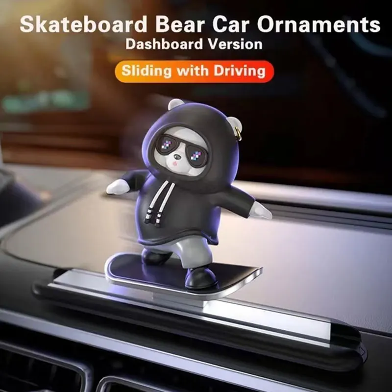 

New Upgraded general Skateboard Bear Car Ornaments Silent Sliding With Driving Cute Doll Car Dashboard Decoration Multi Color