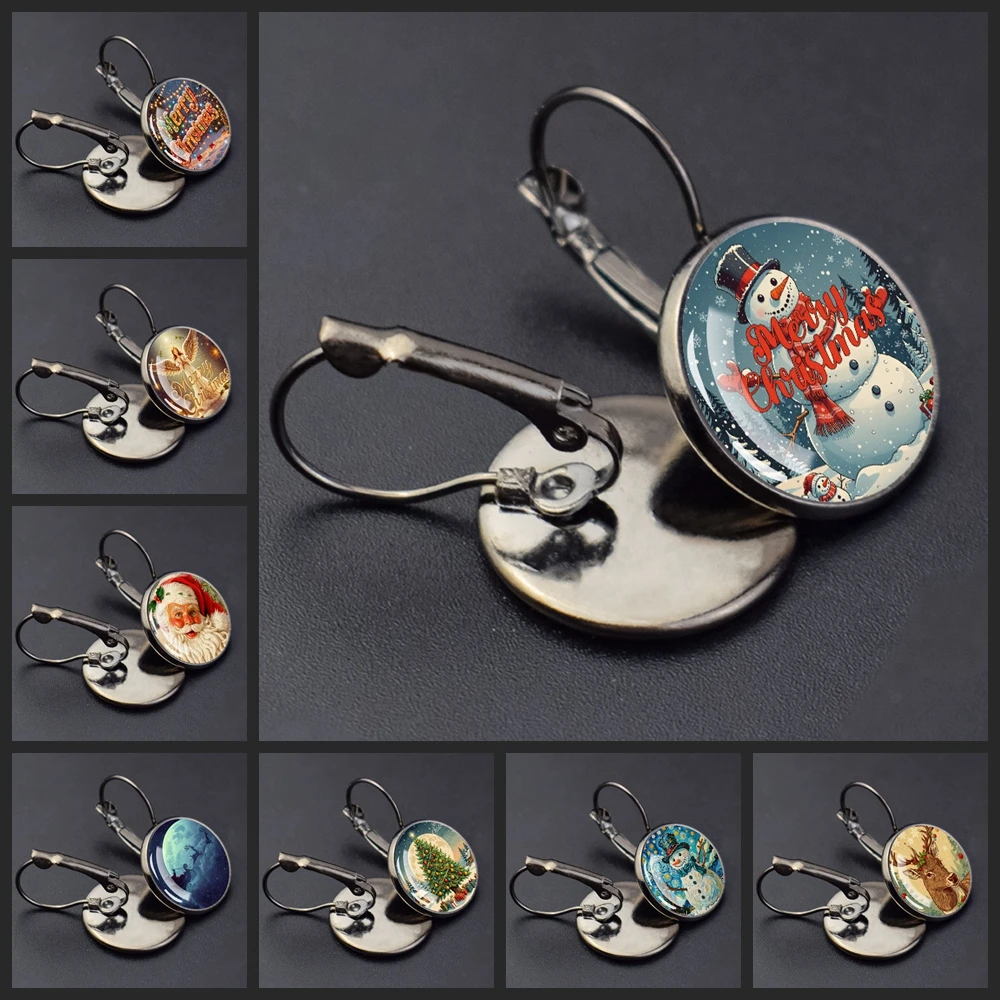 عيد ميلاد سعيد هوب أقراط سانتا كلوز شجرة عيد الميلاد ثلج اللوحة أقراط للنساء الرجال السنة الجديدة حفلة الفن مجوهرات هدية