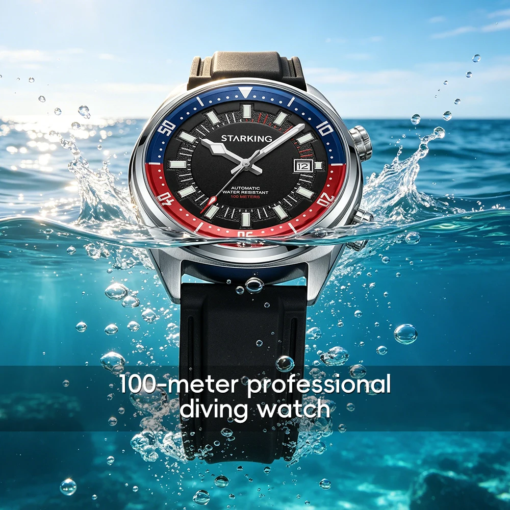 STARKING Men's Automatic 8215 Diving Watch Luminous Mechanical Watches Swimming Dive 100m Waterproof Wristwatch Silicone Strap view 4