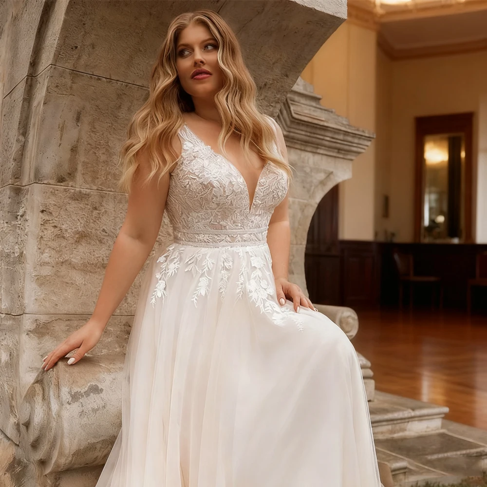 Charmante robe De mariée surdimensionnée, grande taille, bretelles Spaghetti, sans manches, boutons au dos, Train Court, nouvelle collection